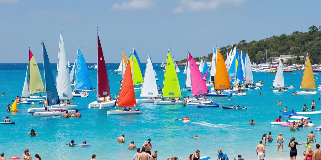 Segelboote auf dem Wasser mit begeisterten Teilnehmern.