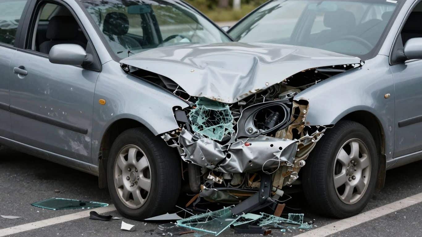 Beschädigtes Auto nach einem Verkehrsunfall auf der Straße.